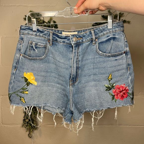 PacSun Pants - Pacsun | women light wash highrise denim jeans with floral embroidery